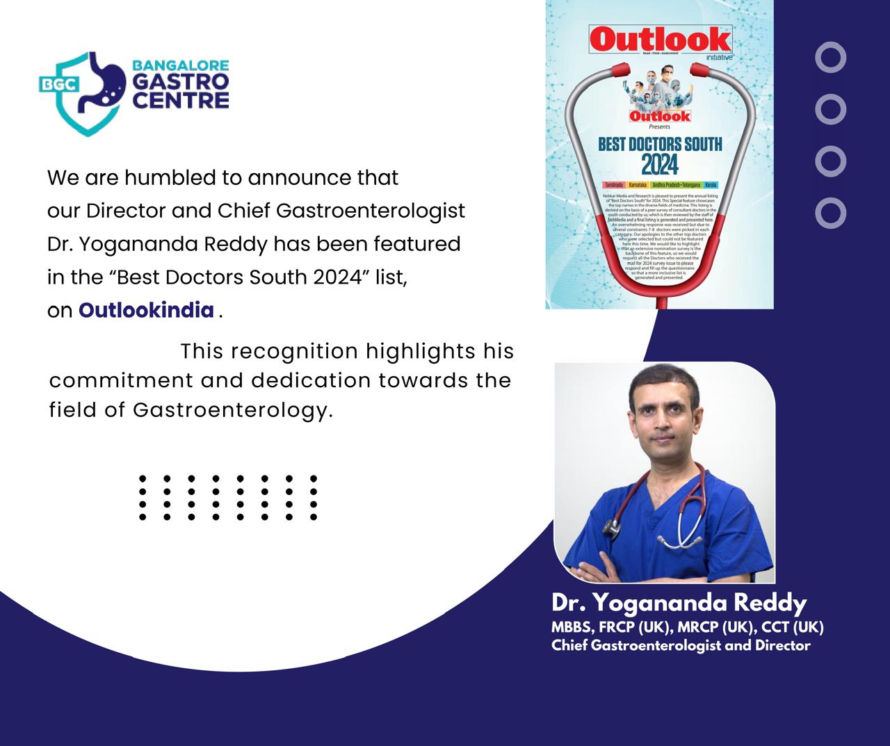 Dr. Yogananda Reddy awarded “Best Doctors South 2024” by Outlook India