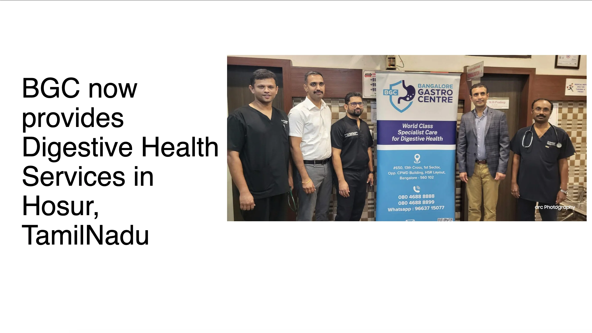 BGC now provides Digestive Health Services in Hosur, TamilNadu - Dr. Yogananda Reddy
